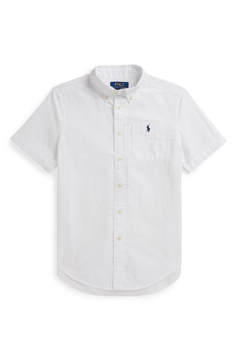 Kids' Short Sleeve Cotton Seersucker Button-Down Shirt (Big Kid)