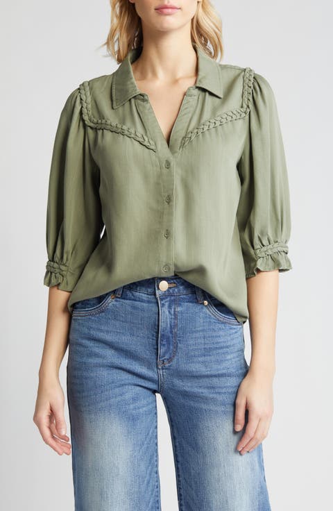 Blouson Sleeve Western Button-Up Shirt