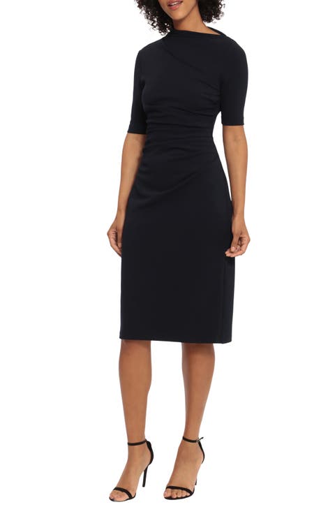 Asymmetric Neck Sheath Midi Dress
