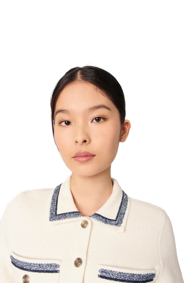 maje Cropped contrasting trim cardigan, Alternate, color,