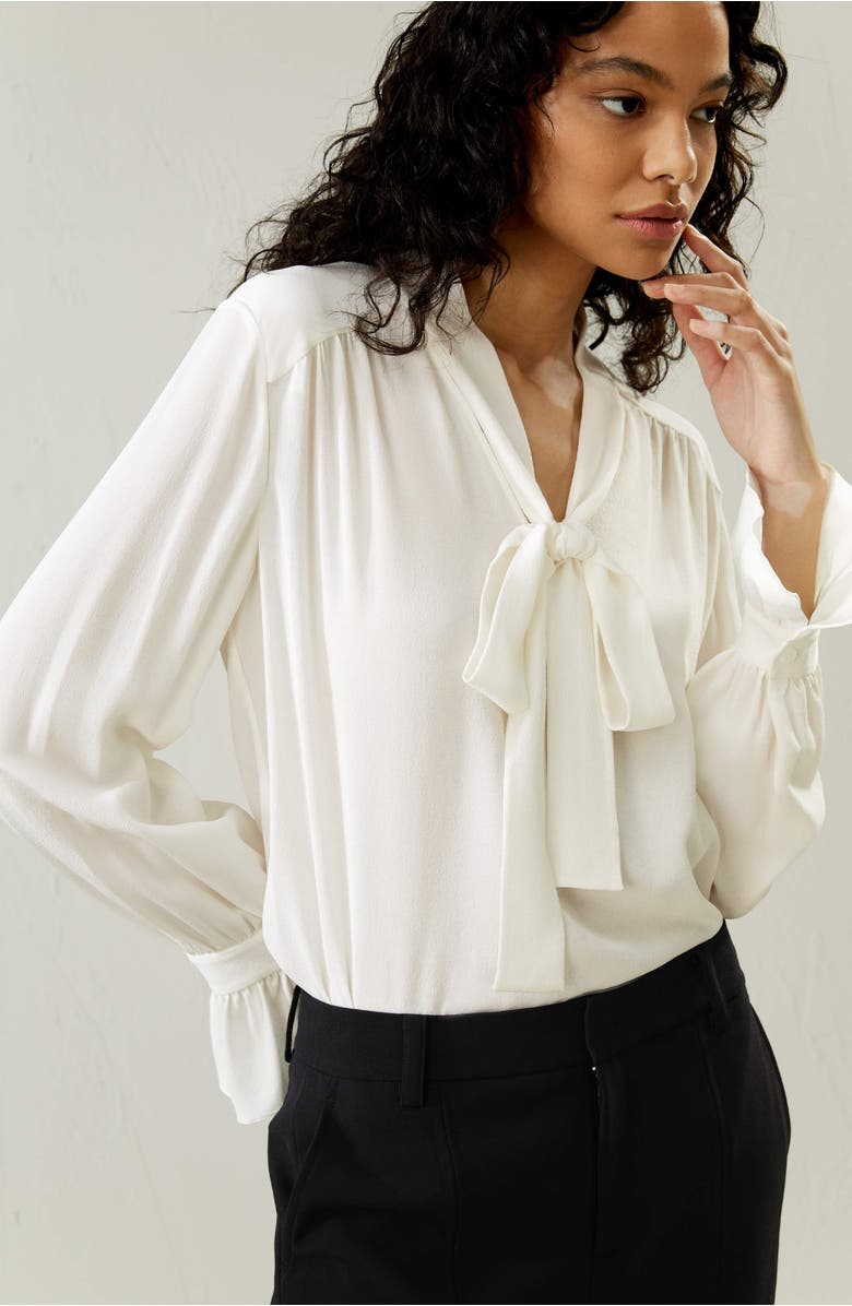 Lilysilk Silk V-neck Ribbon Blouse, Alternate, color, Natural White