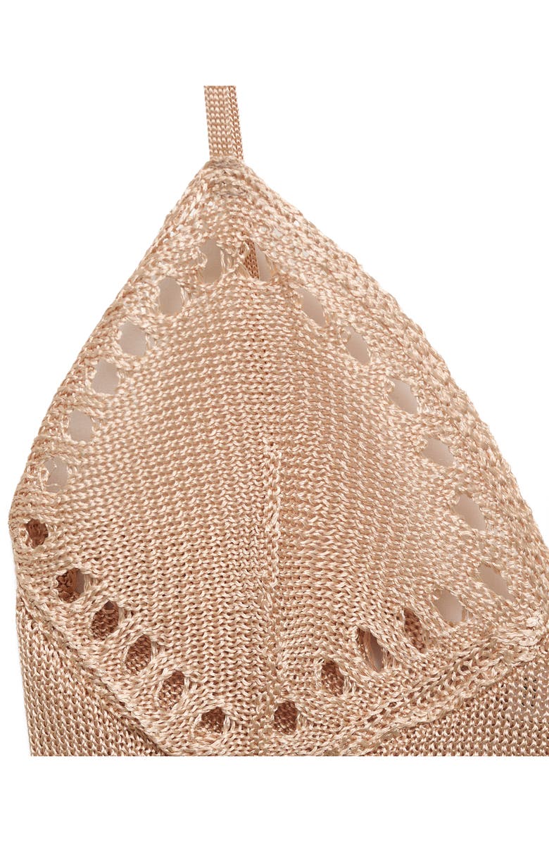 MANGO Open Stitch Metallic Bodysuit, Alternate, color, Gold