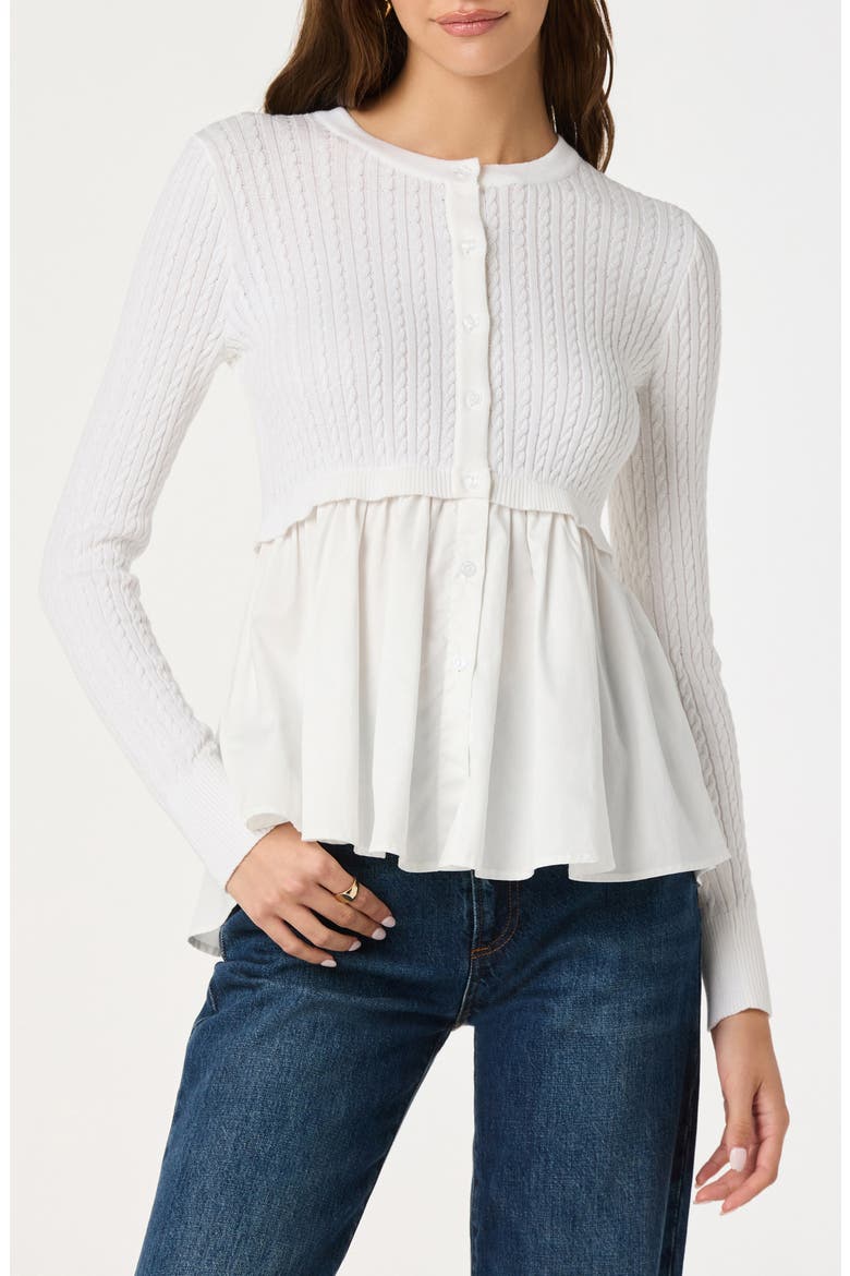 Mixed Media Peplum Top, Main, color, WHITE