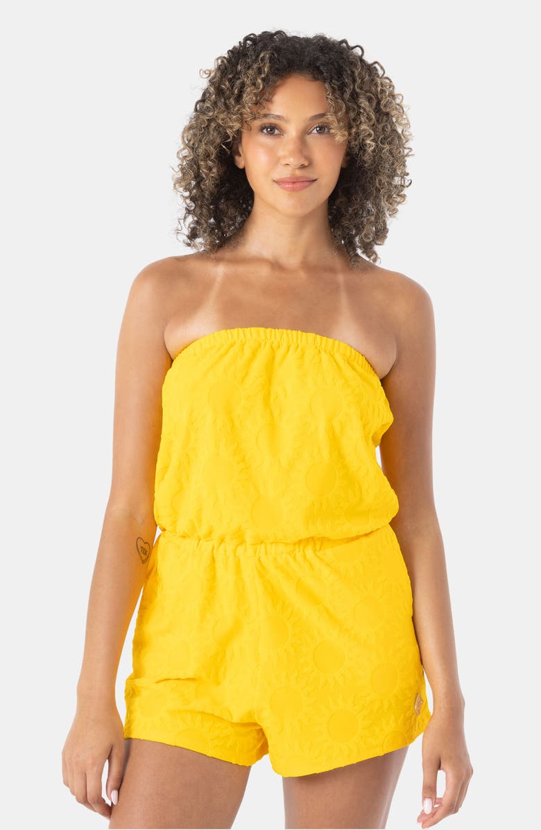 Roxy Special Feeling Strapless Cover-Up Romper, Alternate, color, Golden Rod