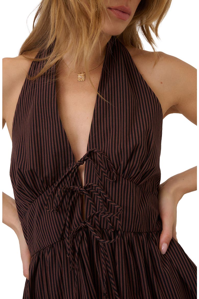 Lilijana Tie Front Halter Organic Cotton Midi Dress, Alternate, color, BROWN