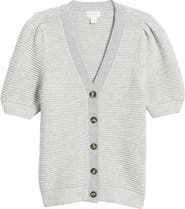 Caslon® Links Puff Sleeve Wool Blend Cardigan