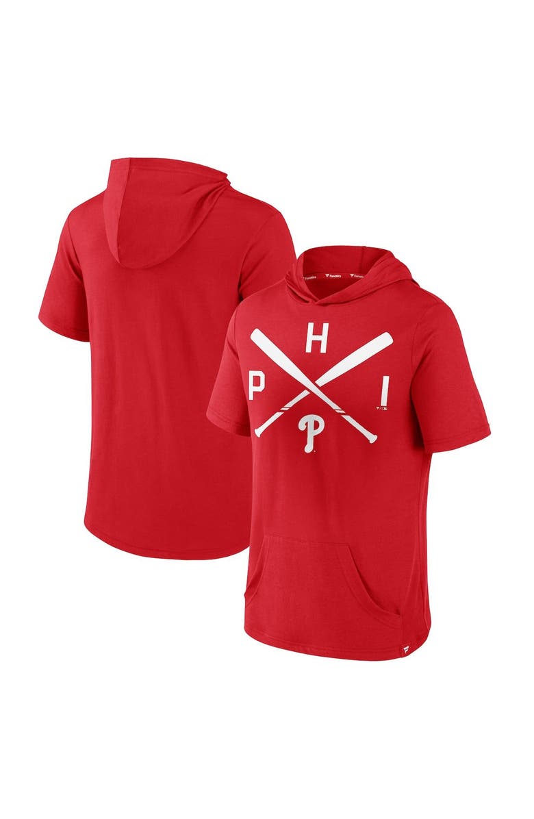 FANATICS Men's Fanatics Branded Red Philadelphia Phillies Iconic Rebel Short Sleeve Pullover Hoodie, Alternate, color, 