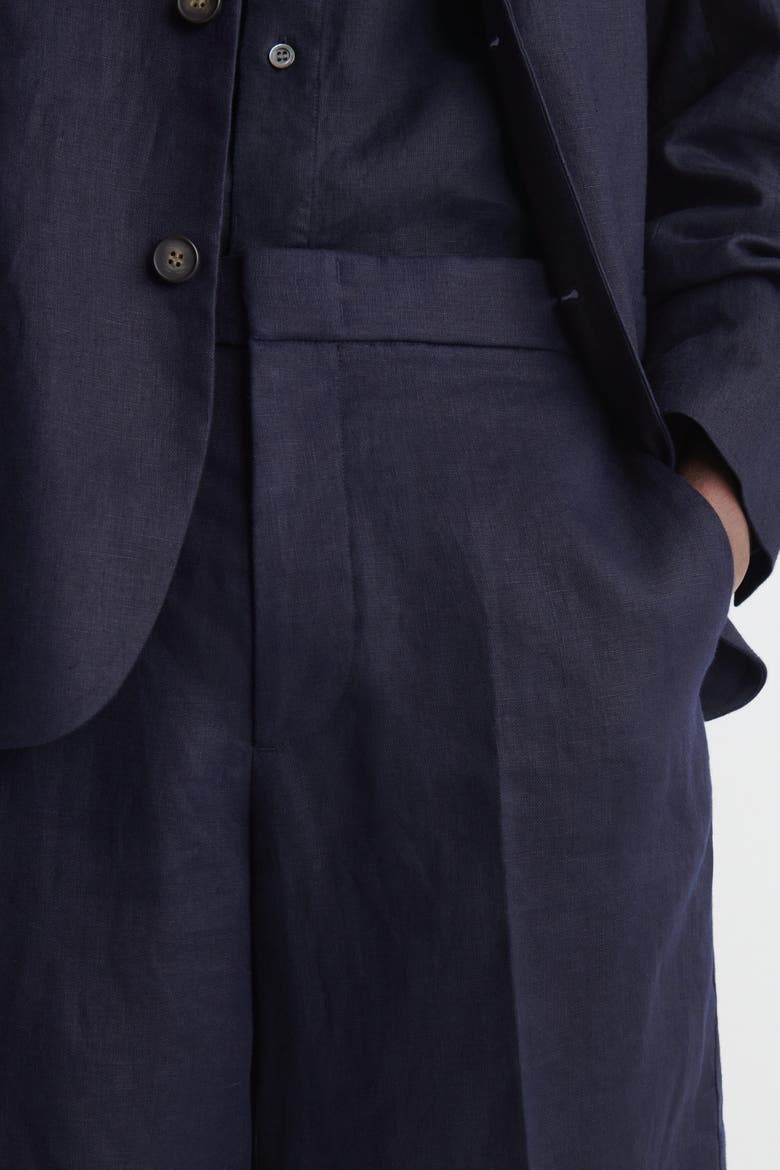 Tailored Linen Shorts, Alternate, color, NAVY