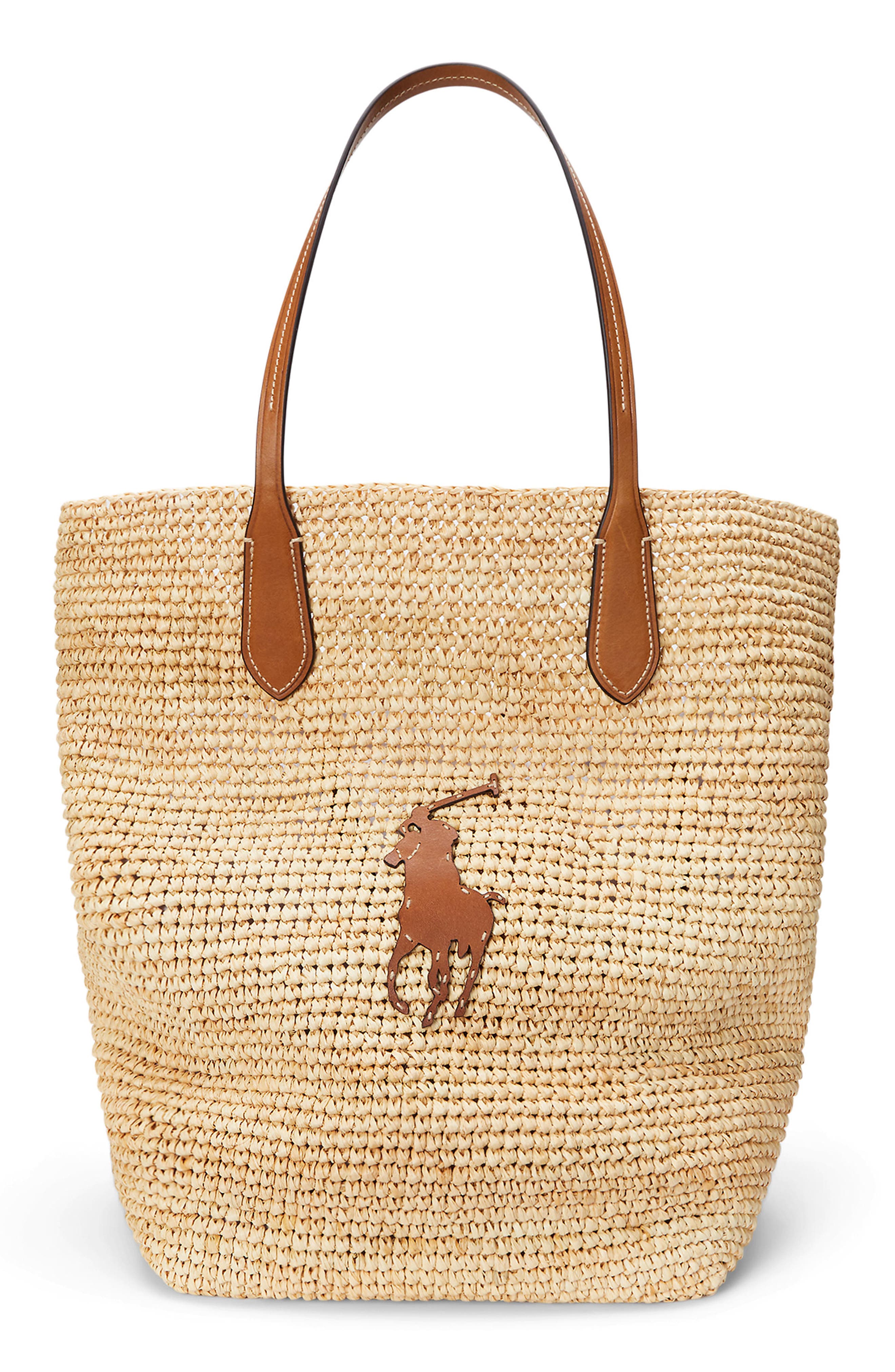 Polo Ralph Lauren Large Raffia Tote, Main, color, Natural/ Cuoio