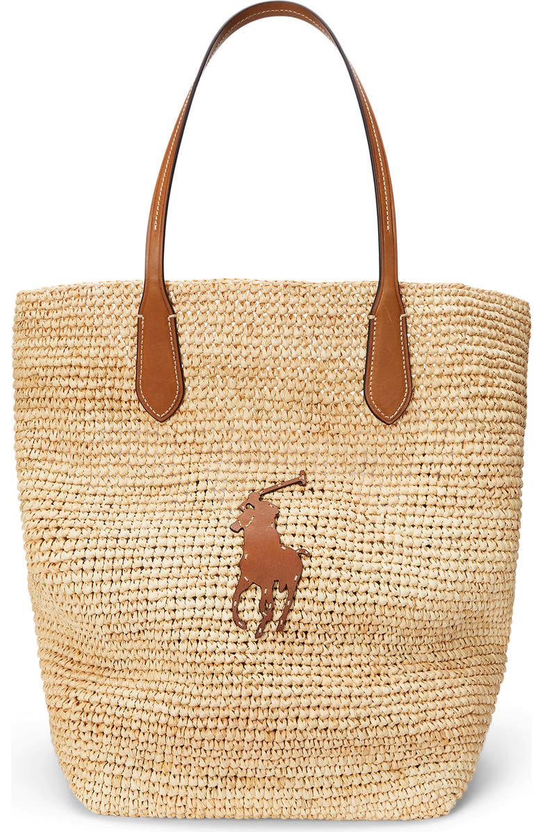 Polo Ralph Lauren Large Raffia Tote, Main, color, Natural/ Cuoio