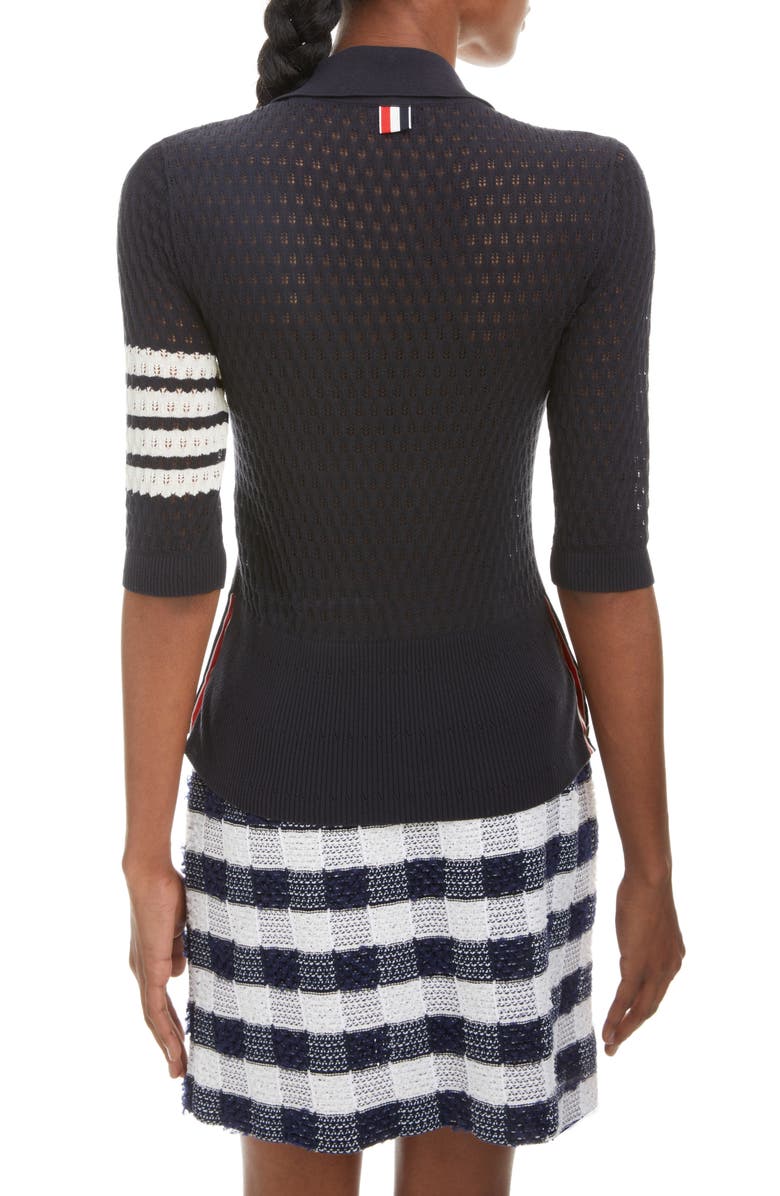 Thom Browne 4-Bar Pointelle Cotton & Silk Polo, Alternate, color, 