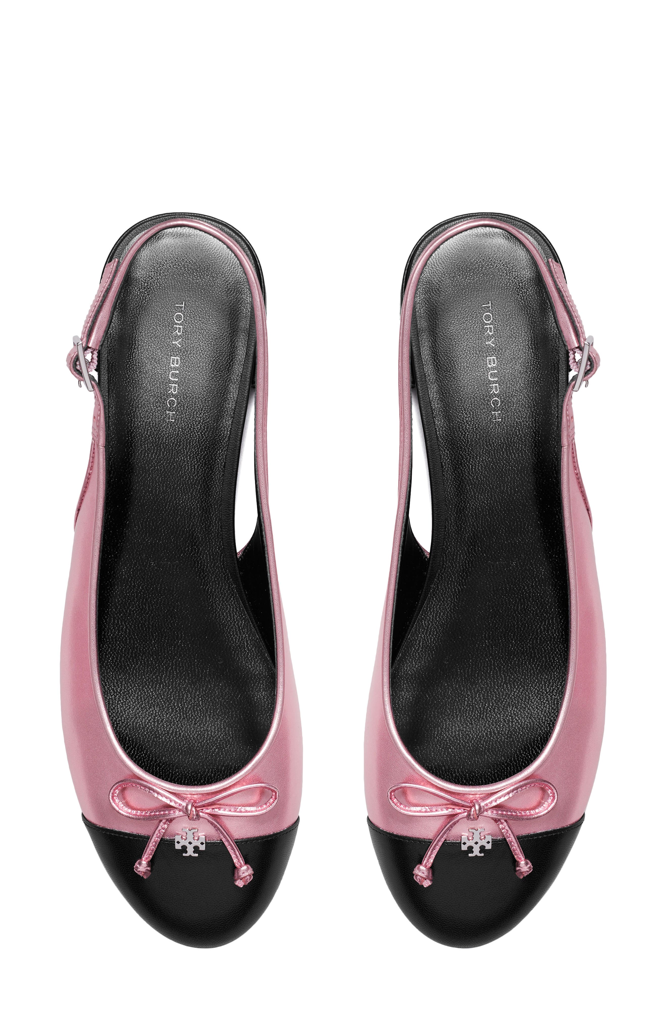 Tory Burch Slingback Cap Toe Flat, Alternate, color, Pink Etoile / Perfect Black