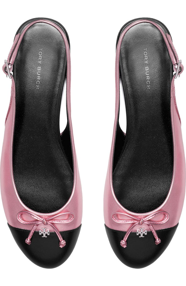 Tory Burch Slingback Cap Toe Flat, Alternate, color, Pink Etoile / Perfect Black