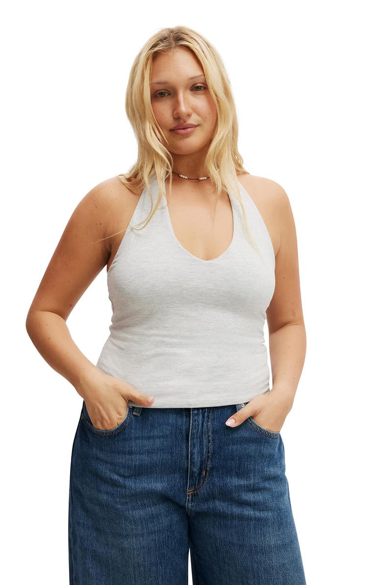 Cotton On Women's All Day V Neck Halter, Alternate, color, Grey Marle