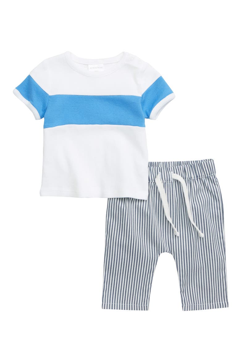 Stripe T-Shirt & Pants Set, Main, color, WHITE- BLUE STRIPE