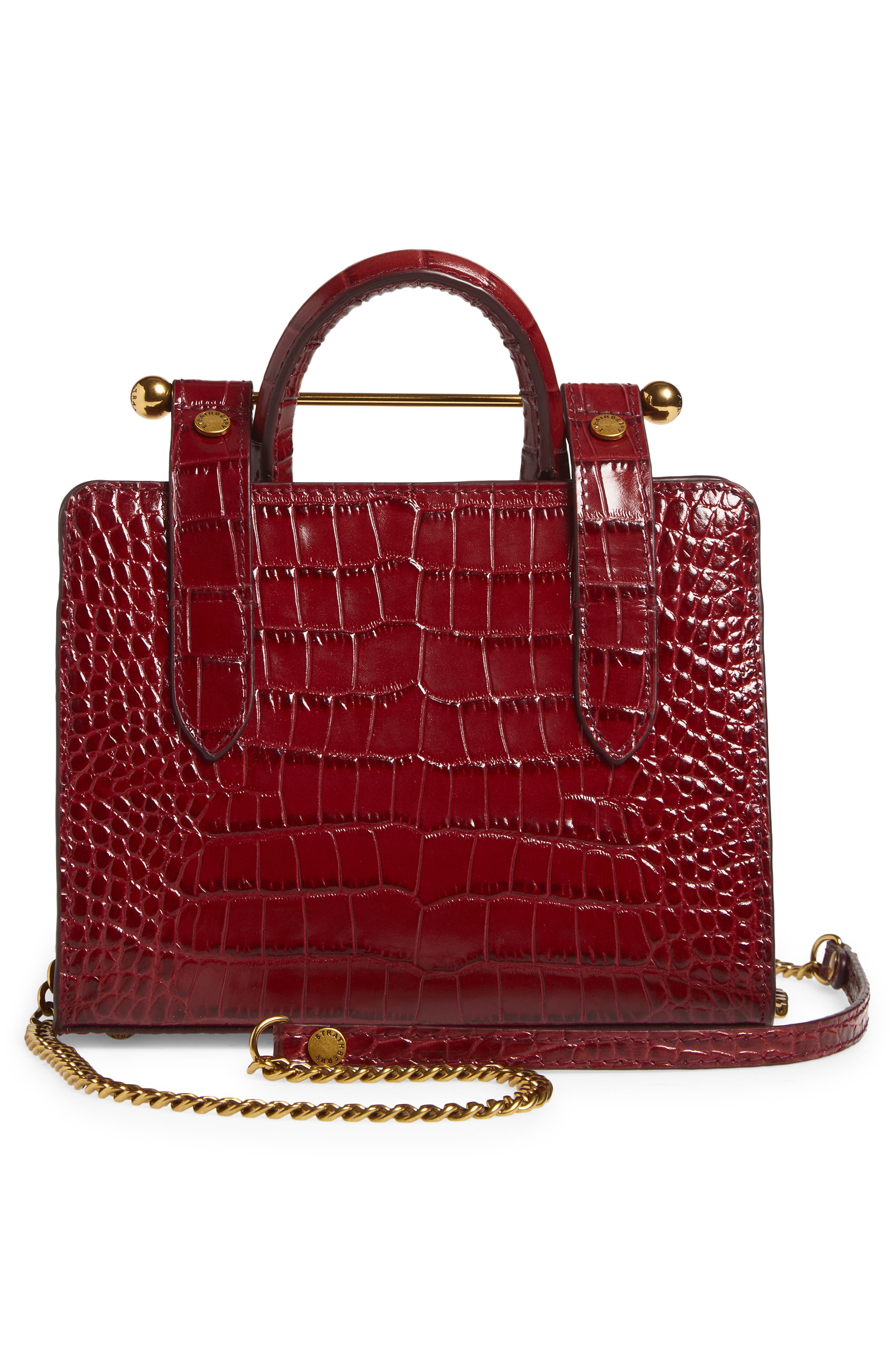 Strathberry Nano Croc Embossed Leather Tote, Alternate, color, Oxblood