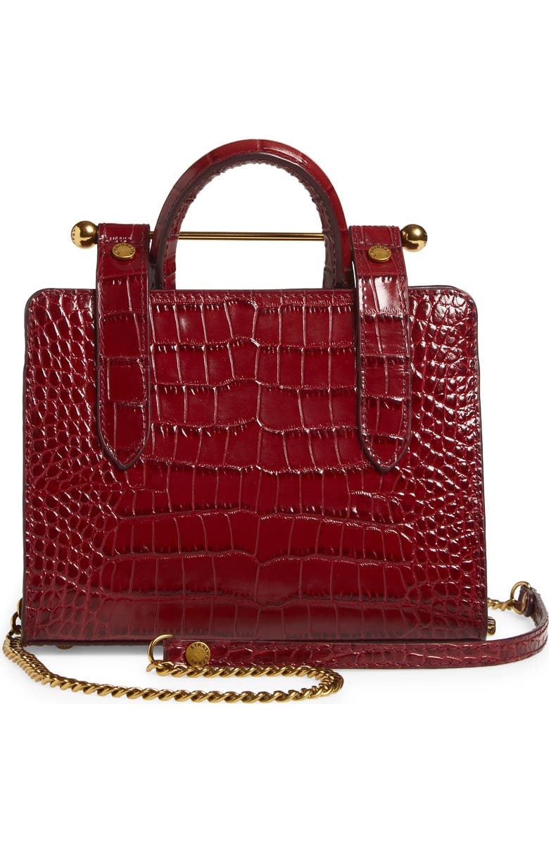 Strathberry Nano Croc Embossed Leather Tote, Alternate, color, Oxblood