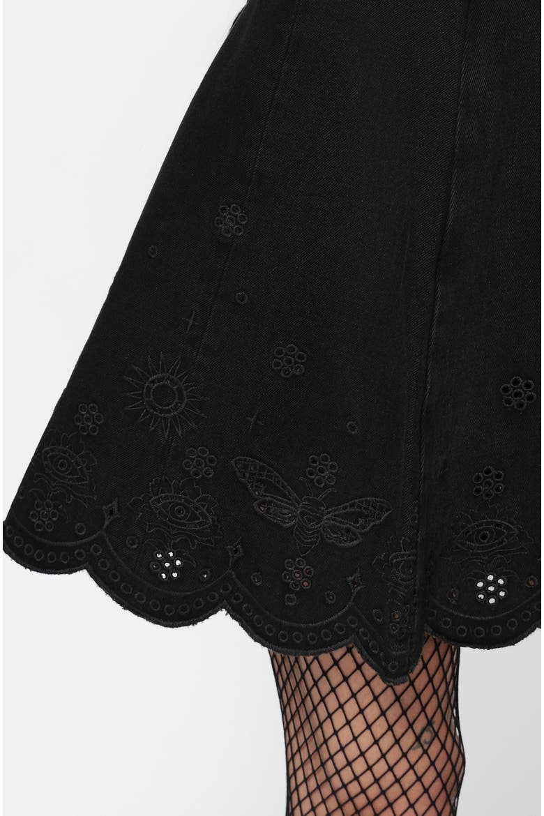 Ayr Broderie Denim Skirt, Alternate, color, Black