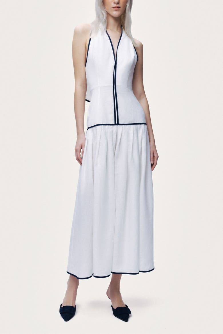 Binding Detail Halterneck Midi Dress, Alternate, color, Ivory