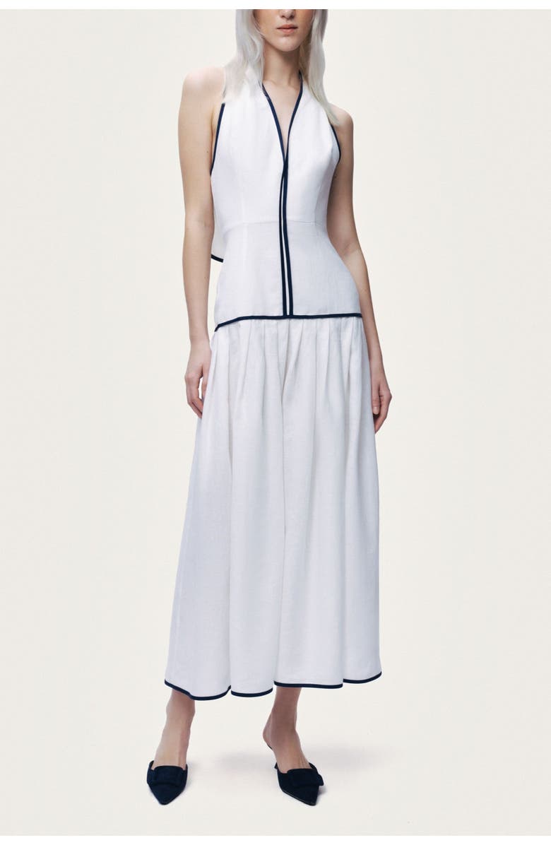 Nocturne Binding Detail Halterneck Midi Dress, Alternate, color, Ivory