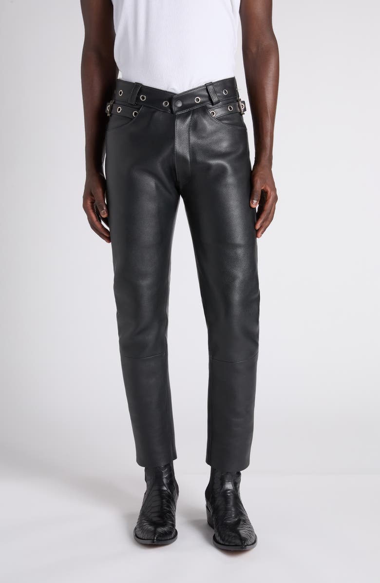 TOM FORD Grained Leather Biker Pants, Main, color, Lb999 Black
