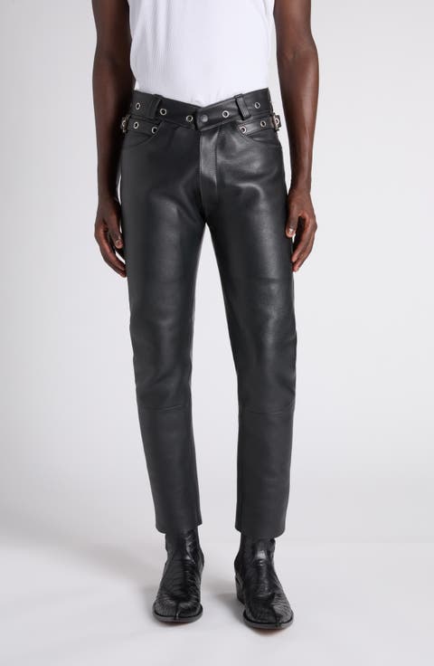 Grained Leather Biker Pants