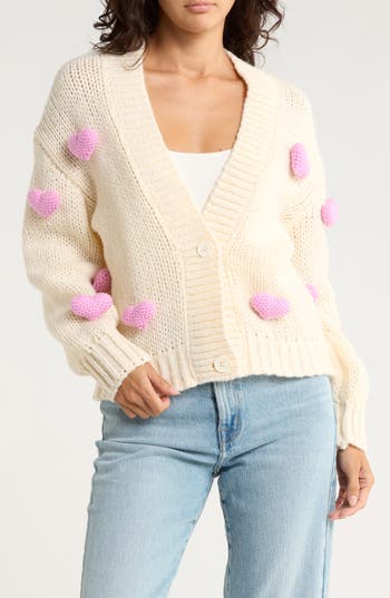 Roffe Accessories Heart Cardigan In Neutral