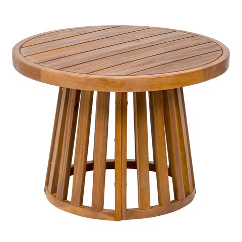 Solanya 27.5" Modern Coastal Acacia Wood Indoor/Outdoor Pedestal Base Round Coffee Table