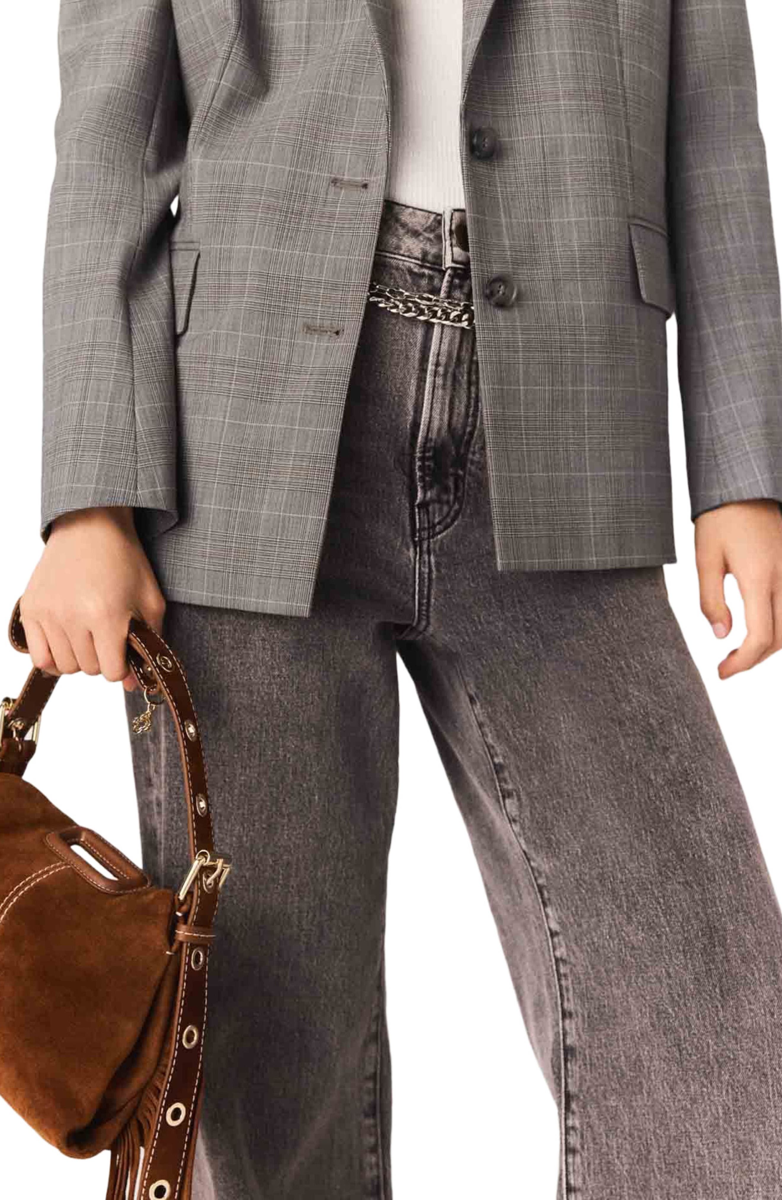 maje Topstitched suede Miss M Mini bag, Alternate, color, Brown