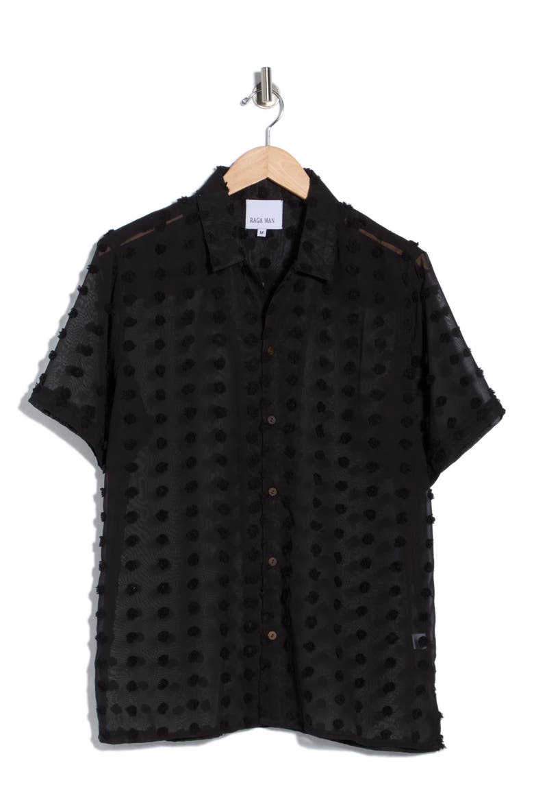 Kabir Swiss Dot Button-Up Shirt, Alternate, color, BLACK