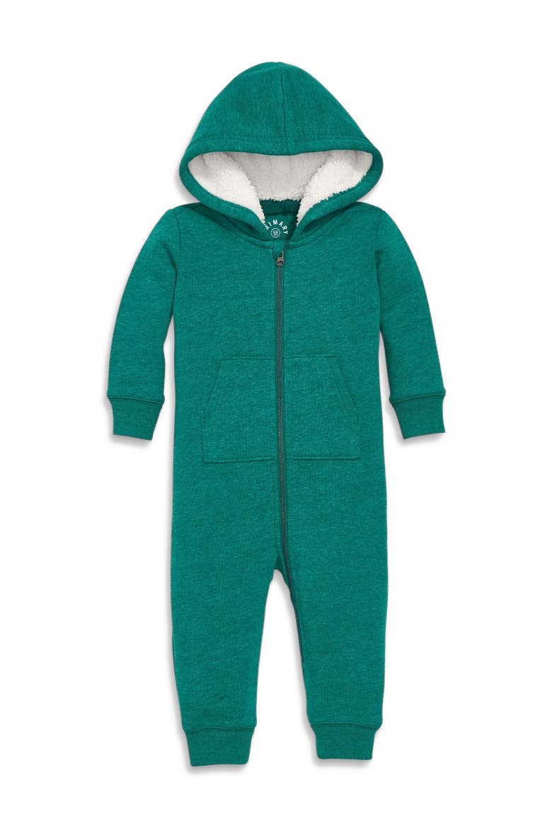 Baby Teddy Fleece-Lined Zip Romper, Main, color, Heather Spruce