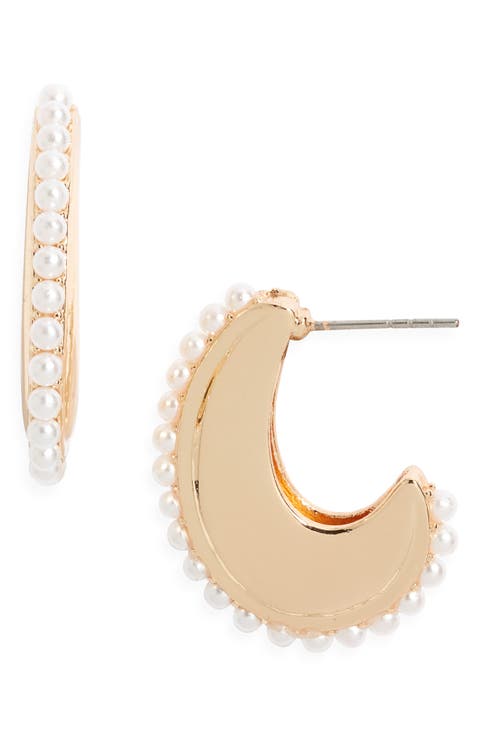 Faux Pearl Hoop Earrings