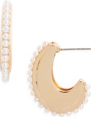 Open Edit Faux Pearl Hoop Earrings