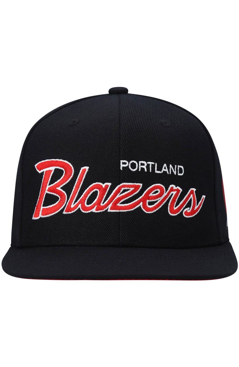 Mitchell & Ness Men's Mitchell & Ness Black Portland Trail Blazers Hardwood Classics Script 2.0 Snapback Hat, Alternate, color, Black