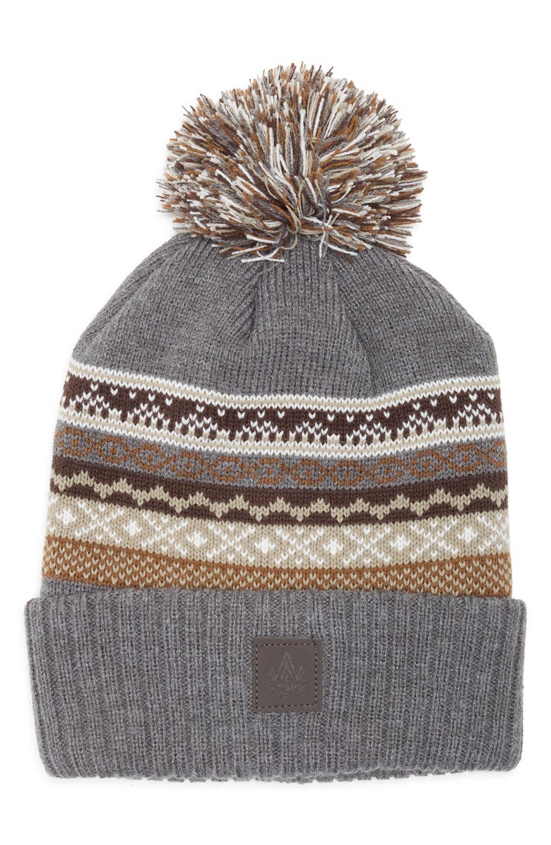 Rainforest Pom Knit Beanie, Main, color, Brown/ Grey Combo