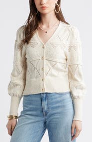 Treasure & Bond Pointelle Knit Button Front Cotton Cardigan