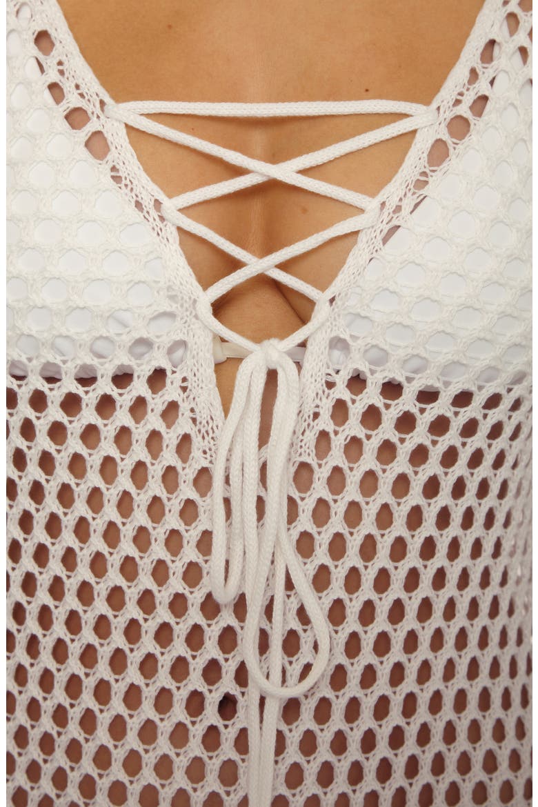 Treasure Island Long Sleeve Reversible Open Knit Cover-Up Tunic, Alternate, color, WHITE