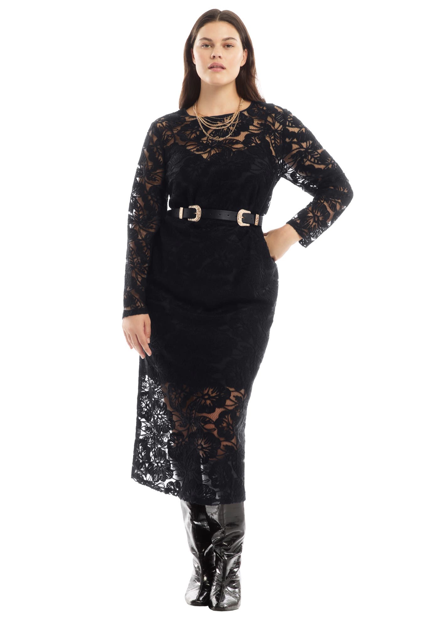 Lined Lace Column Midi Dress