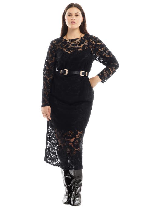 Lined Lace Column Midi Dress (Plus Available)