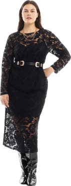 June + Vie Lined Lace Column Midi Dress