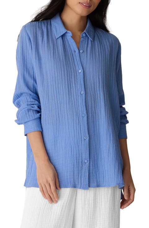 Classic Collar Easy Organic Cotton Button-Up Shirt (Regular & Petite)