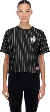 New Era Women's New Era Black LA 2028 Summer Olympics Mesh Back Pinstripe Boxy T-Shirt