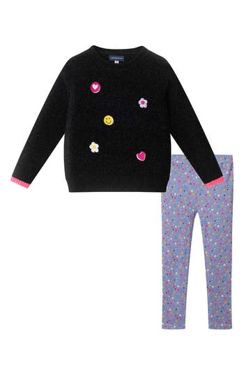Andy & Evan Kids' Chenille Sweater & Leggings Set In Black