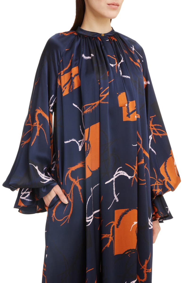 Roksanda Print Long Sleeve Silk Satin Dress, Alternate, color, 
