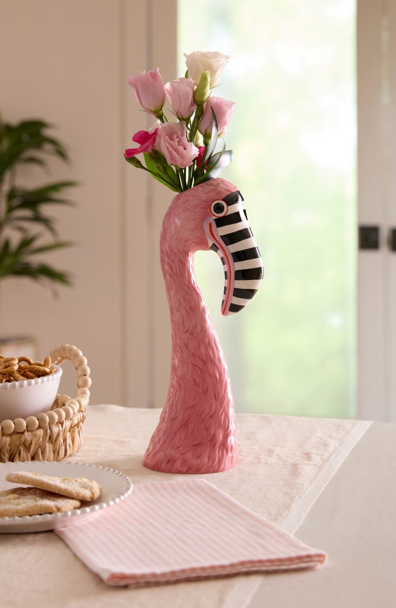 MACKENZIE CHILDS Patience Brewster Sheldon Flamingo Ceramic Bud Vase, Alternate, color, Pink