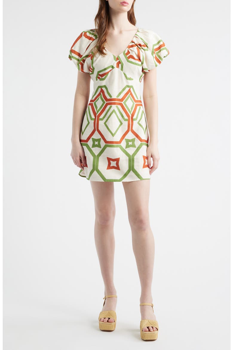 Winona Geo Print Linen Blend Minidress, Main, color, CREAM MULTI