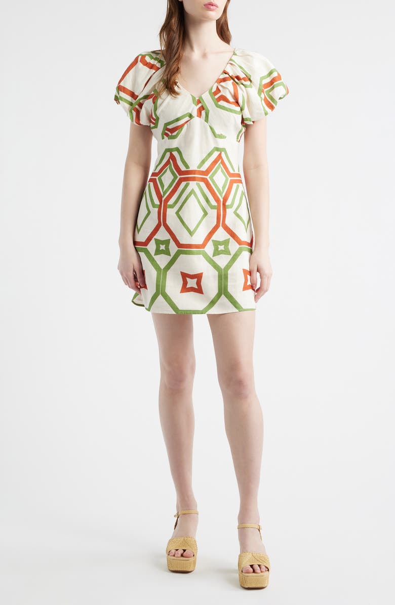 CIEBON Winona Geo Print Linen Blend Minidress, Main, color, Cream Multi