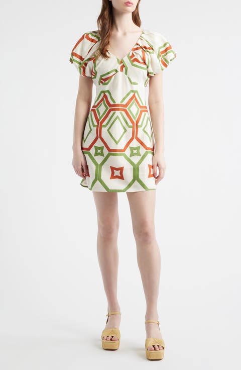 Winona Geo Print Linen Blend Minidress