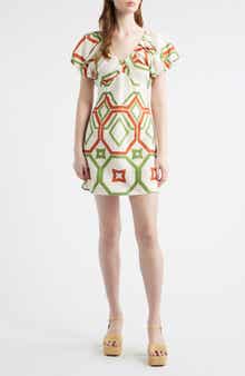 Winona Geo Print Linen Blend Minidress