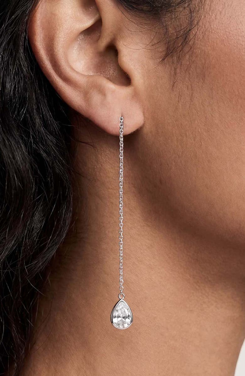 Ettika Barely There Cubic Zirconia Threader Earrings, Alternate, color, Rhodium